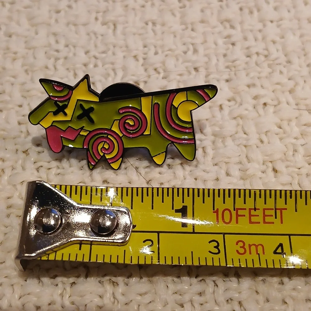 New Funky Pop Art Enamel 80's Dog Pin Green, Pink, & Yellow